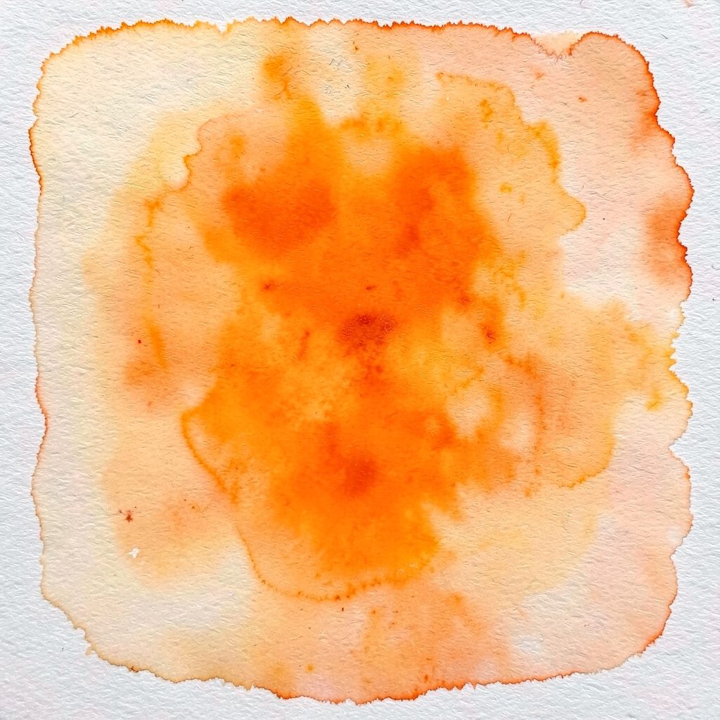Soft watercolour painting of a dimly lit movie theatre interior with rows of plush red seats, washed in warm amber and deep green hues