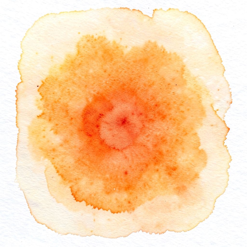 Soft watercolor painting of a dim movie theater interior with rows of empty red seats and a glowing blank screen in warm orange and deep green tones